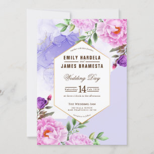 Convite Púrpura Floral Watercolor Enquadrada Orçamento Cas