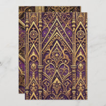 Púrpura Imprimível e Dourado Padrão Gótico Vitoria