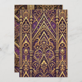 Convite Púrpura Imprimível e Dourado Padrão Gótico Vitoria