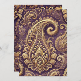 Convite Púrpura Imprimível e Padrão Vitoriano Dourado de P