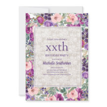 Púrpura Lace Floral Rosa Qualquer Idade Aniversári