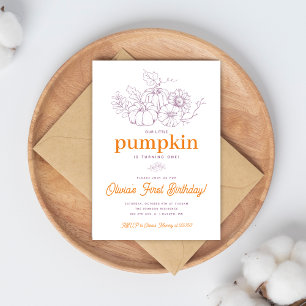 Convite Púrpura Laranja Burlap Pequeno Pumpkin Primeiro An
