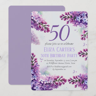 Convite Púrpura Lilac 50º Aniversário do Elegante Floral