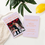 Convite Púrpura Mínima Moderna E Casamento Laranja Vibrant<br><div class="desc">Projetado para coordenar com a Coleção de Convite para Casamento "Brilhante". Para alterar os detalhes, clique em "Detalhes". Para mover o texto ou alterar o tamanho, a fonte ou a cor, clique em "Editar usando a Ferramenta de Design". Visualize o link de coleção nesta página para ver todos os itens...</div>
