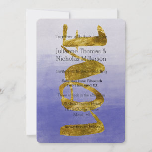 Convite Púrpura Ombre Aquarela Dourada Amor é Paciente