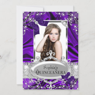 Convite Púrpura Pérola e Seda Laço Glamour Quinceanera