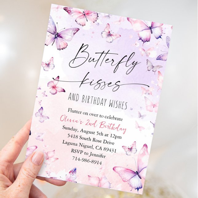Convite Púrpura Púrpura Borboleta Púrpura Beijos Aniversár (Criador carregado)