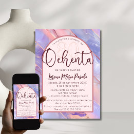 Convite Púrpura Rosa Agate 80 Espanhol Aniversário Para El