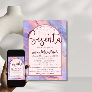 Convite Púrpura Rosa Agate Espanhol 60º Aniversário Para E