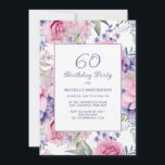 Convite Púrpura Rosa Elegante Floral 60º Aniversário<br><div class="desc">60º convite de aniversário decorado com lindas flores cor-de-rosa e roxo em branco. Esses convites podem ser personalizados para qualquer um de qualquer idade. Entre em contato comigo para obter assistência com suas personalizações ou para solicitar outros produtos Zazzle correspondentes ou coordenadores para sua celebração.</div>
