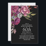Convite Púrpura rosa púrpura, cor-de-rosa, 60º aniversário<br><div class="desc">Elegante convite de aniversário preto 60º para mulheres com flores e folhagem cor-de-água roxas e rosadas. Entre em contato comigo para obter assistência com a personalização ou para solicitar correspondência ou coordenação de produtos Zazzle.</div>