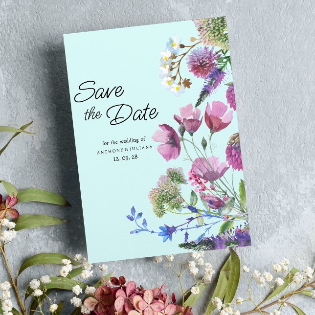 Convite Púrpura Rosa Teal Wildflower Summer Salvar Data (Pink Purple Teal Wildflower Summer Save the Date)