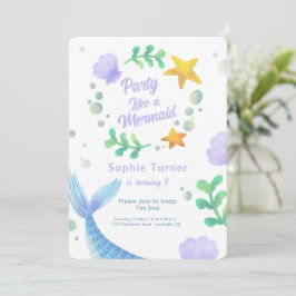 Convite Púrpura Sereia Sob O Aniversário Do Mar