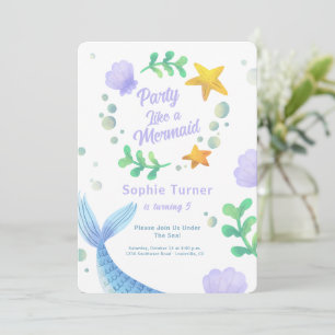 Convite Púrpura Sereia Sob O Aniversário Do Mar