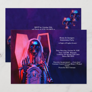 Convite Púrpura Skeleton Coffin Festa de Halloween