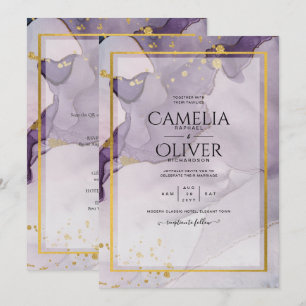 Convite Púrpura Sujo Dourado Tinta Alcoólica Casamento Abs