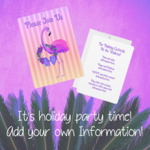 Convite Púrpura Tropical Flamingo Personalizado Natal