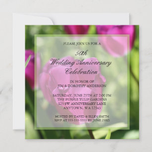 Convite Púrpura Tulips 50º Aniversário de Casamento