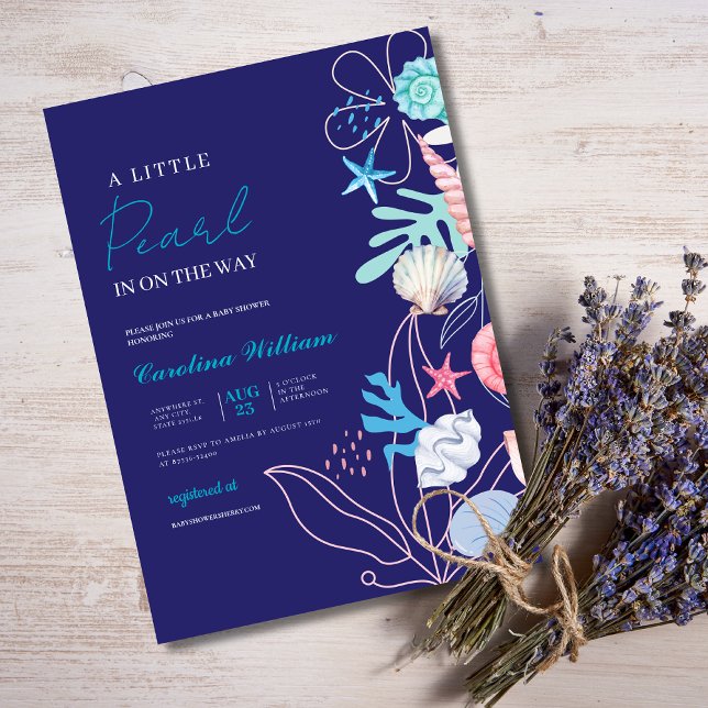 Convite Púrpura uma pérola sob o chá de fraldas do mar (Criador carregado)