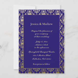 Convite Púrpura Violeta e Padrão Dourado   Casamento Moder