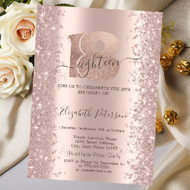Convite  Purpurina de Confete em Rosa Dourado para Anivers
