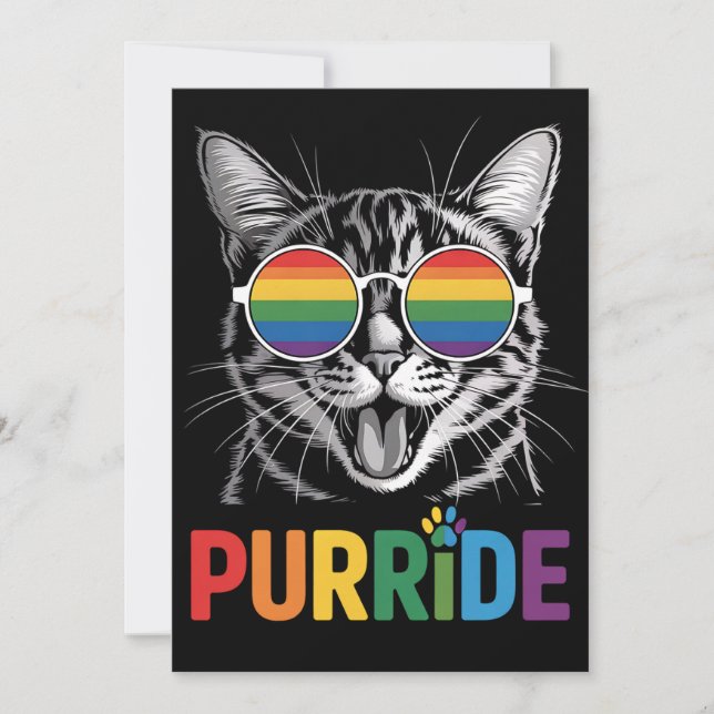 Convite Purride Cat Gay Lésbica Rainbow LGBTQ Ally Pride (Frente)