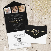 Convite QR All-in-One para Casamento Preto Dourado