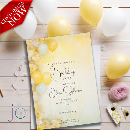 Convite QR Aniversário Floral Amarelo Limão Vibrante