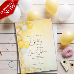 Convite QR Aniversário Floral Amarelo Limão Vibrante