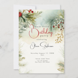 Convite QR Aniversário Inverno Aquarela Botânica