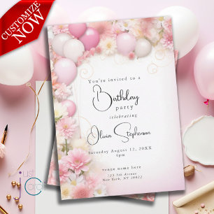 Convite QR Balões e Visitas Rosa de Aniversário