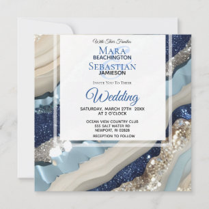 Convite *~* QR BLUE IVORY SILVER Agate RSVP AR66 Casamento