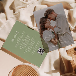 Convite QR Code All in One Sage Green Photo Script Wedding