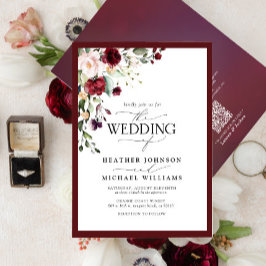 Convite QR Code Burgundy Blush Floral Watercolor Script