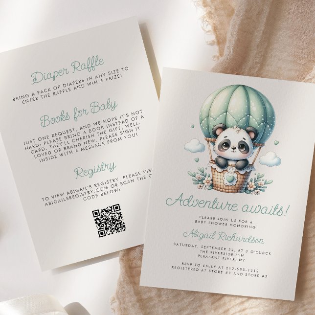 Convite QR Code Chuveiro de Bebê Balão Verde Menta Panda F (Criador carregado)