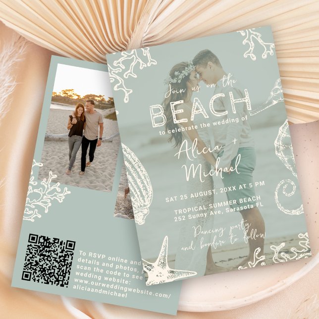 Convite QR code coastal beach destination wedding (Criador carregado)