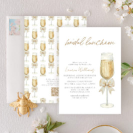Convite QR Code Elegant Champagne Chic Bow Bridal Luncheon