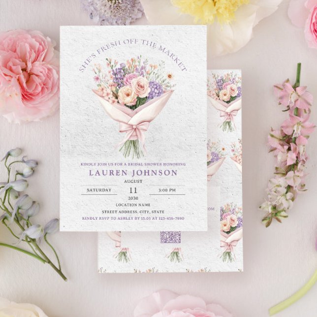 Convite QR Code Elegant Fresh Off the Market Floral Bridal (Criador carregado)