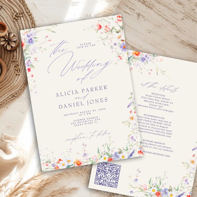 Convite QR code elegant wildflower floral wedding (Criador carregado)