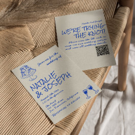 Convite QR Code Hand Drawn Blue Cake Bows Unique Wedding