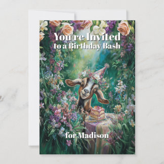 Convite QR code Happy Birthday Nubian Goat Garden Flowers