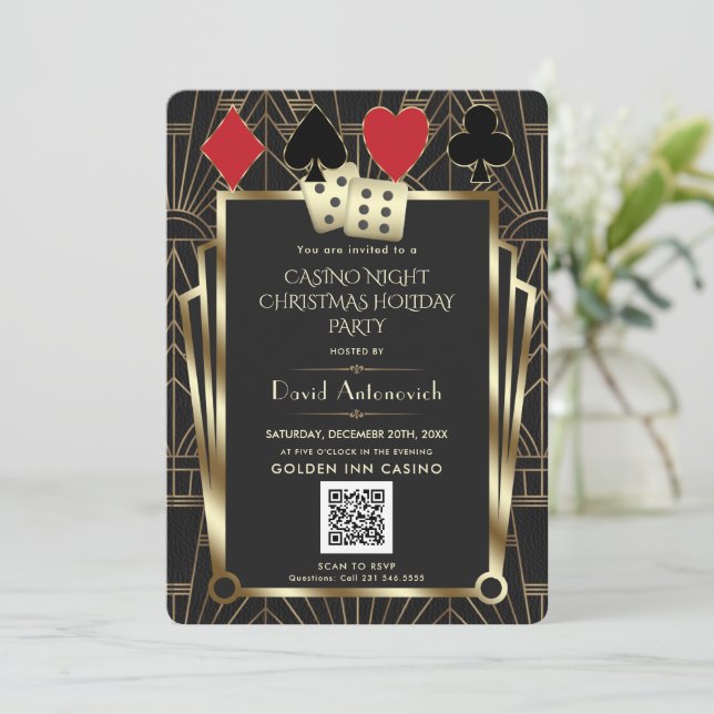 Convite QR Code Las Vegas Casino Noite Feriado I (Em pé/Frente)