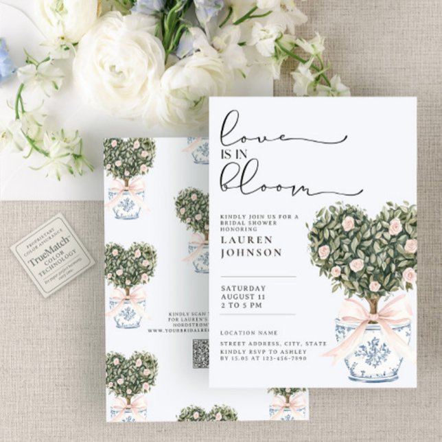 Convite QR Code Love in Bloom Chinoiserie Bridal Shower (Criador carregado)