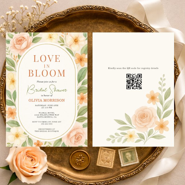 Convite QR Code Love in Bloom Floral Bridal Shower (Criador carregado)