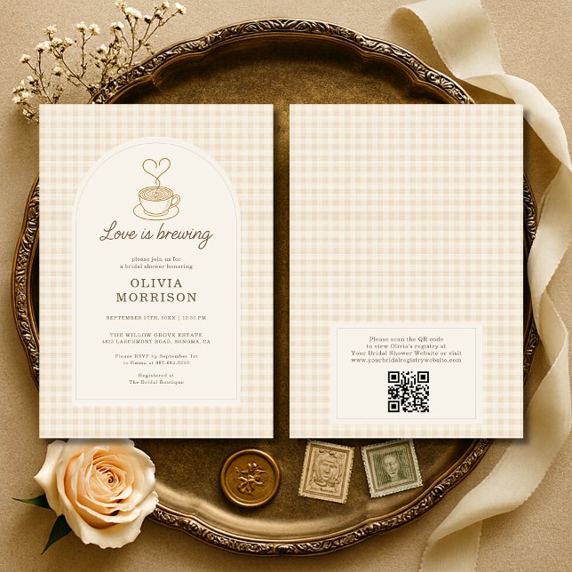 Convite QR Code Love is Brewing Coffee Bridal Shower (Criador carregado)