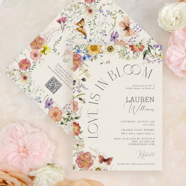 Convite QR Code Love Is In Bloom Wildflower Bridal Shower (Criador carregado)