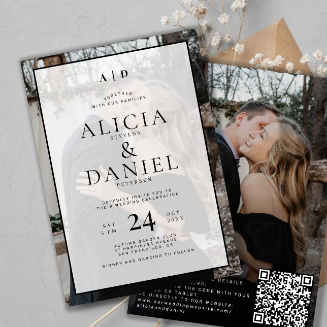 Convite QR code modern simple typography 2 photo wedding (Criador carregado)
