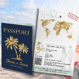 Convite QR Code Palm Tree Passport Style Wedding
