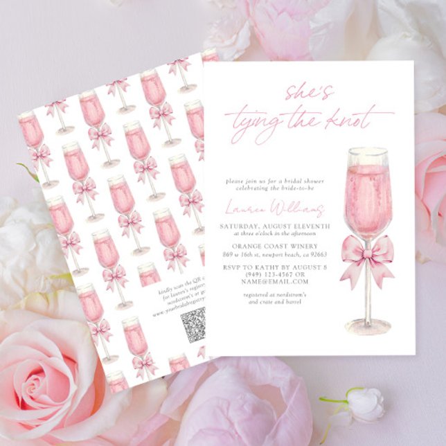 Convite QR Code Pink Bow Shes Tying the Knot Bridal Shower (Criador carregado)