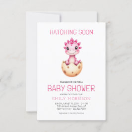 Convite QR Code Pink Dinosaur Hatching Soon Baby Shower